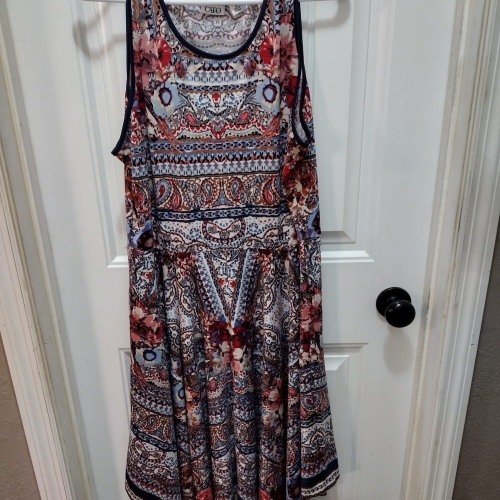 Cato Multicolor Sleeveless Dress With Handkerchief Hem Size XL Red, Blue, Beige